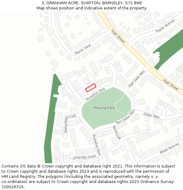 3, GRANHAM ACRE, SHAFTON, BARNSLEY, S72 8WE: Location map and indicative extent of plot