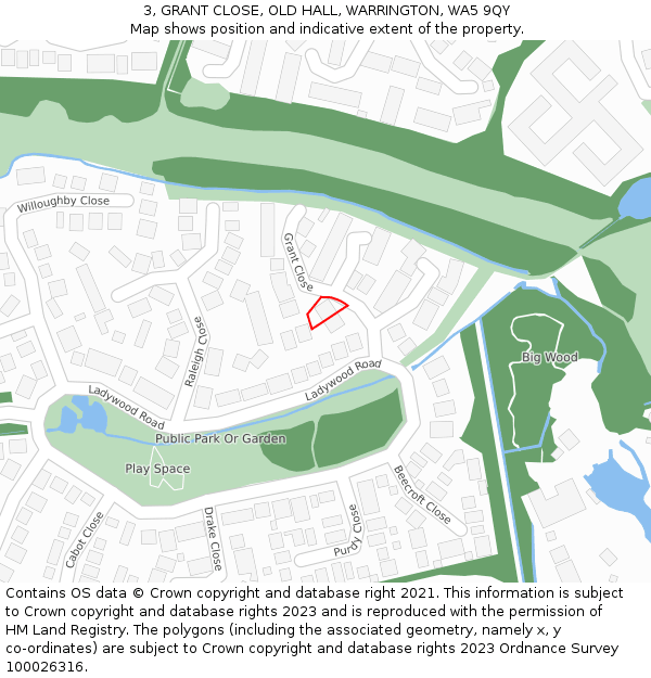 3, GRANT CLOSE, OLD HALL, WARRINGTON, WA5 9QY: Location map and indicative extent of plot
