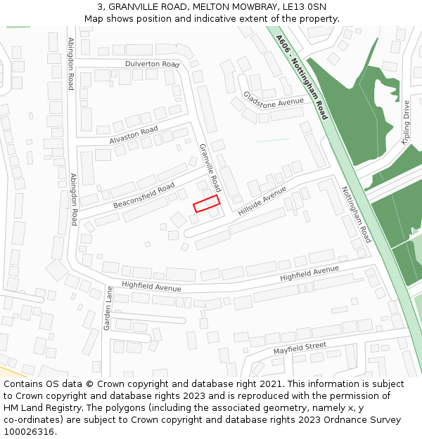 3, GRANVILLE ROAD, MELTON MOWBRAY, LE13 0SN: Location map and indicative extent of plot