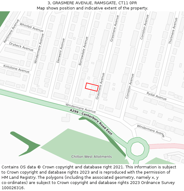 3, GRASMERE AVENUE, RAMSGATE, CT11 0PR: Location map and indicative extent of plot