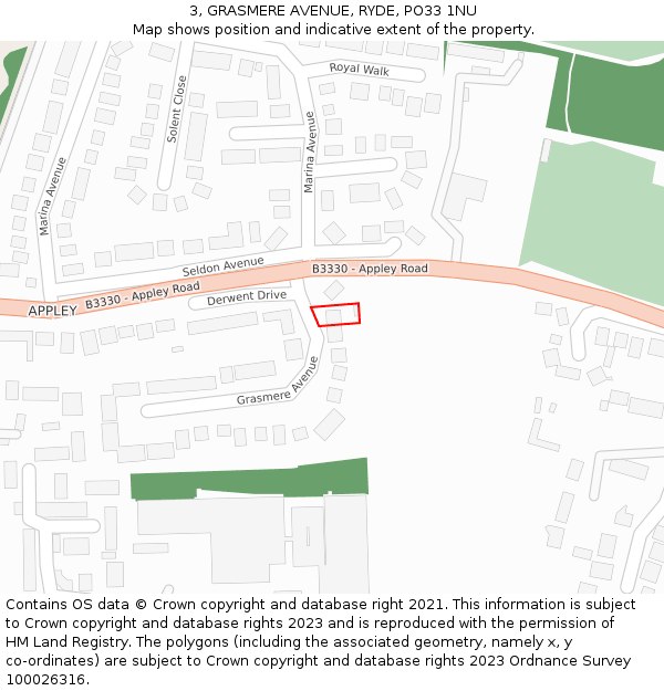 3, GRASMERE AVENUE, RYDE, PO33 1NU: Location map and indicative extent of plot