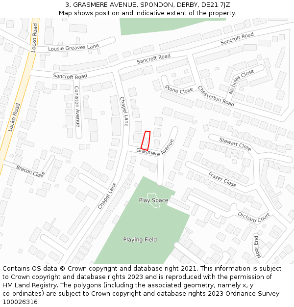3, GRASMERE AVENUE, SPONDON, DERBY, DE21 7JZ: Location map and indicative extent of plot