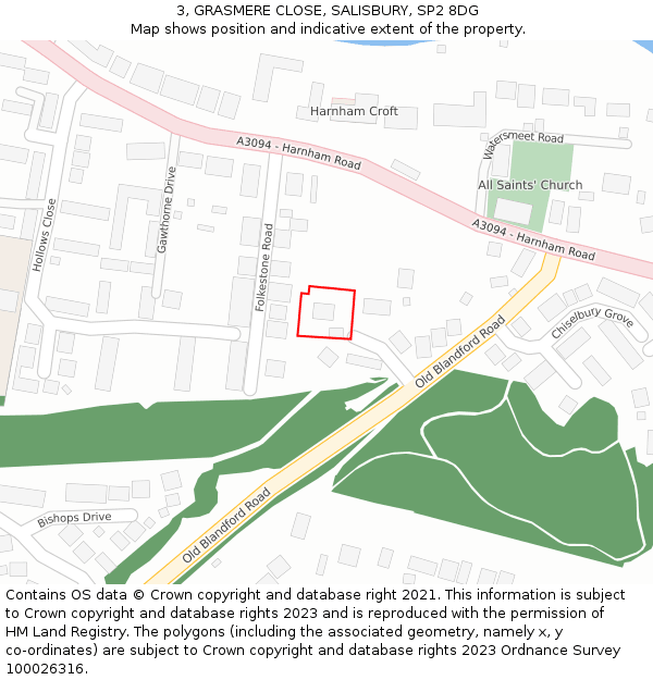 3, GRASMERE CLOSE, SALISBURY, SP2 8DG: Location map and indicative extent of plot