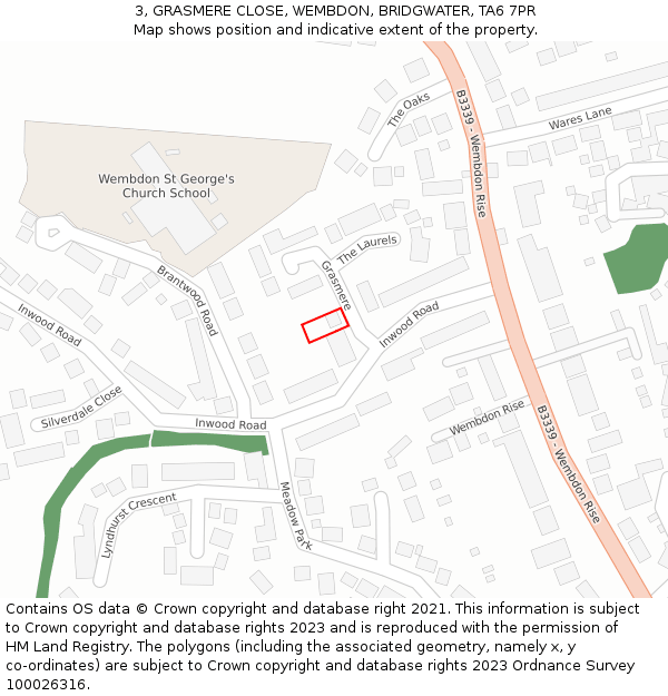 3, GRASMERE CLOSE, WEMBDON, BRIDGWATER, TA6 7PR: Location map and indicative extent of plot
