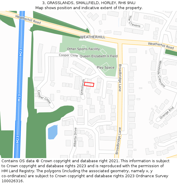 3, GRASSLANDS, SMALLFIELD, HORLEY, RH6 9NU: Location map and indicative extent of plot