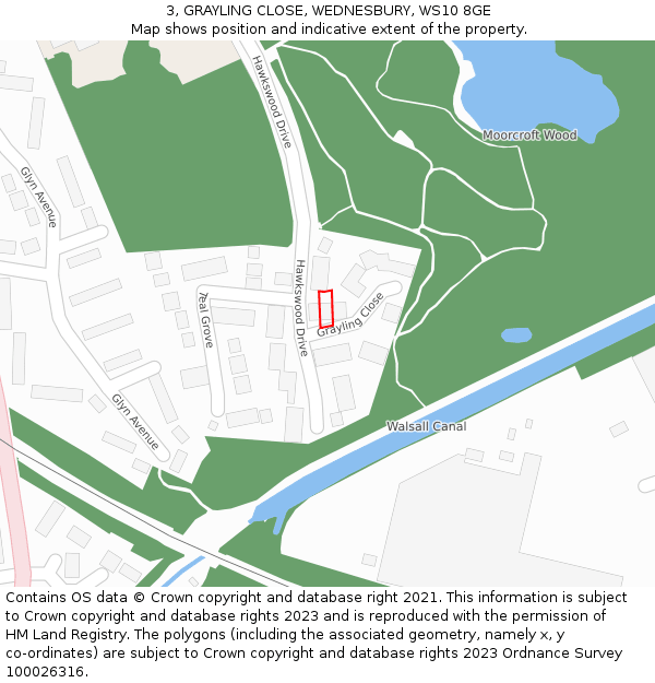 3, GRAYLING CLOSE, WEDNESBURY, WS10 8GE: Location map and indicative extent of plot