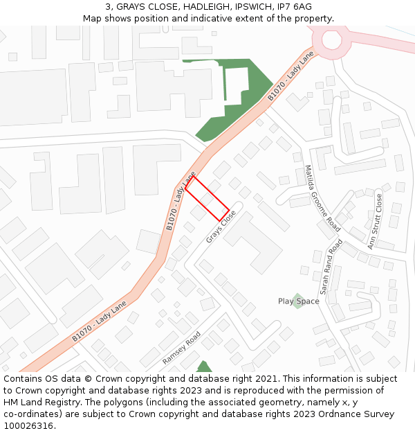 3, GRAYS CLOSE, HADLEIGH, IPSWICH, IP7 6AG: Location map and indicative extent of plot