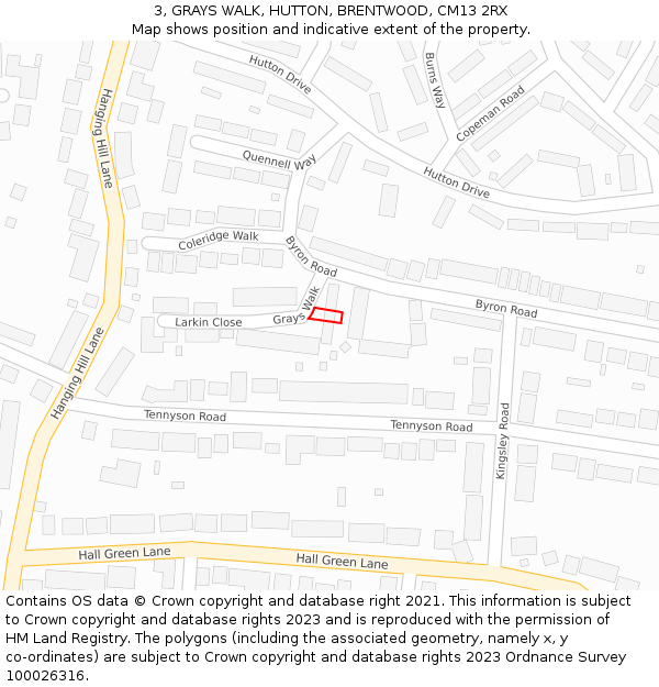 3, GRAYS WALK, HUTTON, BRENTWOOD, CM13 2RX: Location map and indicative extent of plot