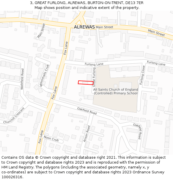 3, GREAT FURLONG, ALREWAS, BURTON-ON-TRENT, DE13 7ER: Location map and indicative extent of plot