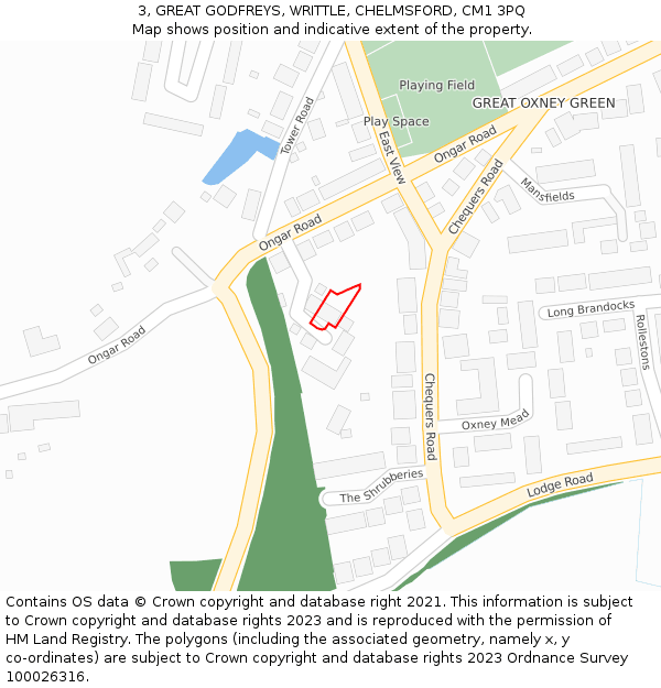 3, GREAT GODFREYS, WRITTLE, CHELMSFORD, CM1 3PQ: Location map and indicative extent of plot