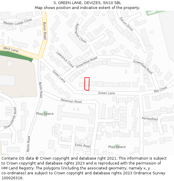 3, GREEN LANE, DEVIZES, SN10 5BL: Location map and indicative extent of plot