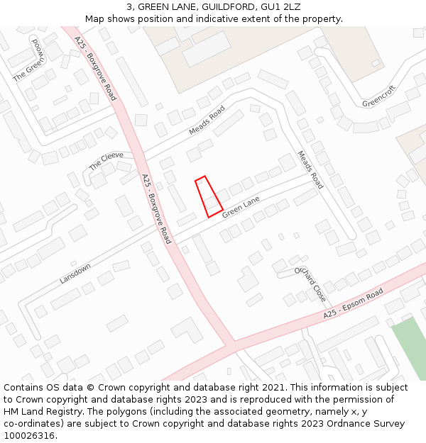 3, GREEN LANE, GUILDFORD, GU1 2LZ: Location map and indicative extent of plot