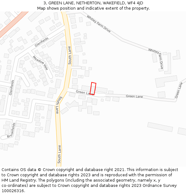 3, GREEN LANE, NETHERTON, WAKEFIELD, WF4 4JD: Location map and indicative extent of plot