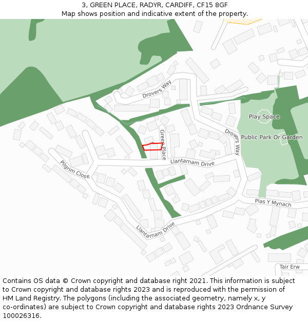 3, GREEN PLACE, RADYR, CARDIFF, CF15 8GF: Location map and indicative extent of plot