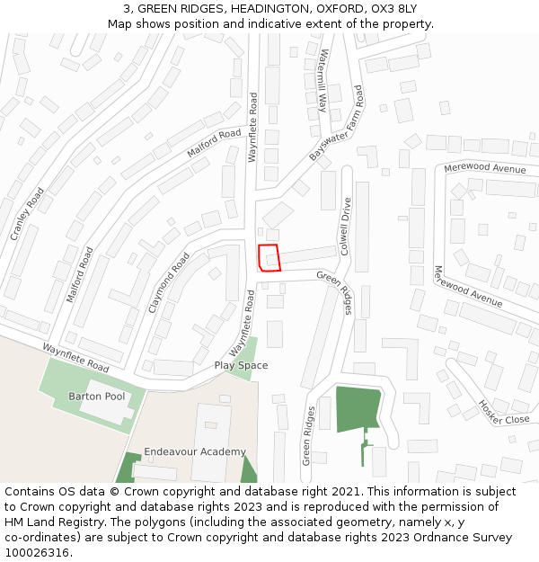 3, GREEN RIDGES, HEADINGTON, OXFORD, OX3 8LY: Location map and indicative extent of plot