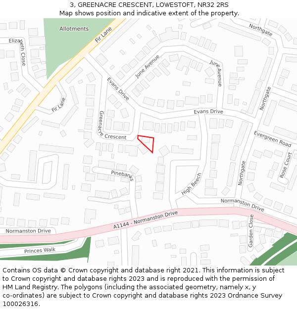 3, GREENACRE CRESCENT, LOWESTOFT, NR32 2RS: Location map and indicative extent of plot