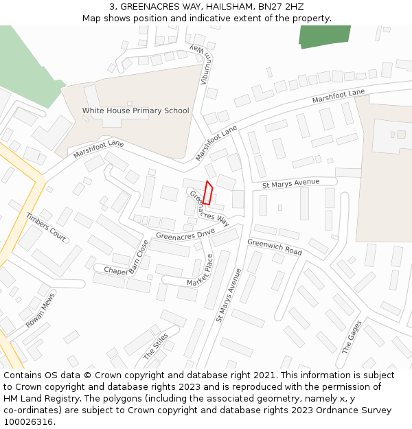 3, GREENACRES WAY, HAILSHAM, BN27 2HZ: Location map and indicative extent of plot