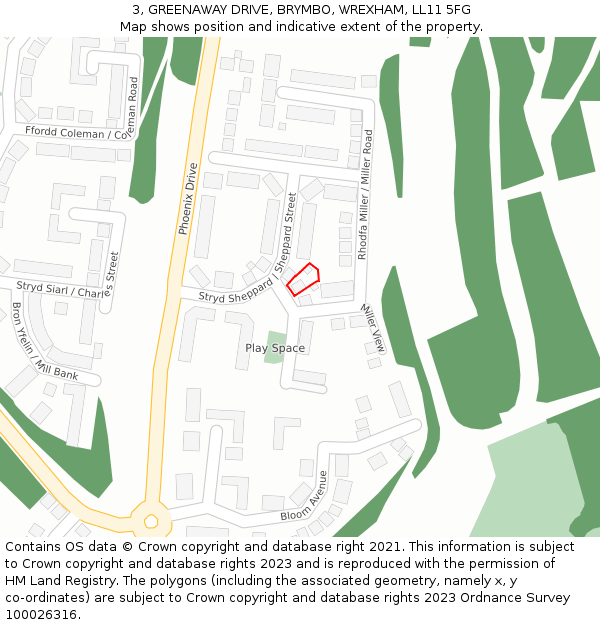 3, GREENAWAY DRIVE, BRYMBO, WREXHAM, LL11 5FG: Location map and indicative extent of plot
