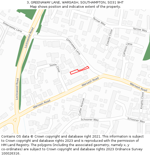 3, GREENAWAY LANE, WARSASH, SOUTHAMPTON, SO31 9HT: Location map and indicative extent of plot