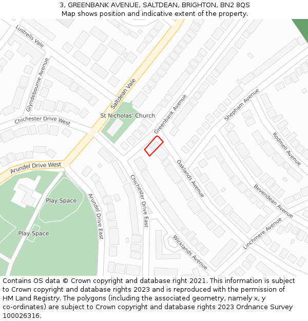 3, GREENBANK AVENUE, SALTDEAN, BRIGHTON, BN2 8QS: Location map and indicative extent of plot