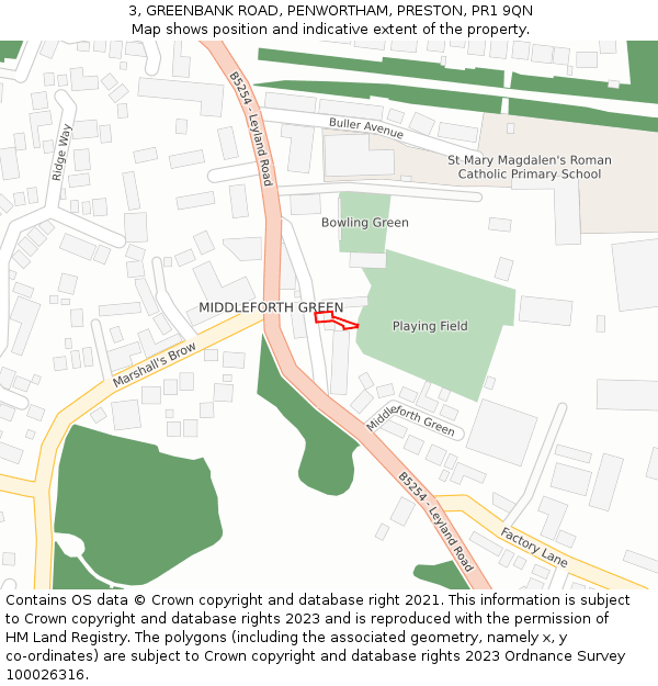 3, GREENBANK ROAD, PENWORTHAM, PRESTON, PR1 9QN: Location map and indicative extent of plot