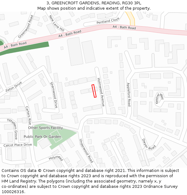 3, GREENCROFT GARDENS, READING, RG30 3PL: Location map and indicative extent of plot