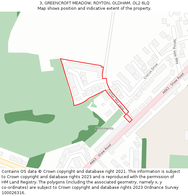 3, GREENCROFT MEADOW, ROYTON, OLDHAM, OL2 6LQ: Location map and indicative extent of plot