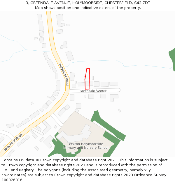 3, GREENDALE AVENUE, HOLYMOORSIDE, CHESTERFIELD, S42 7DT: Location map and indicative extent of plot