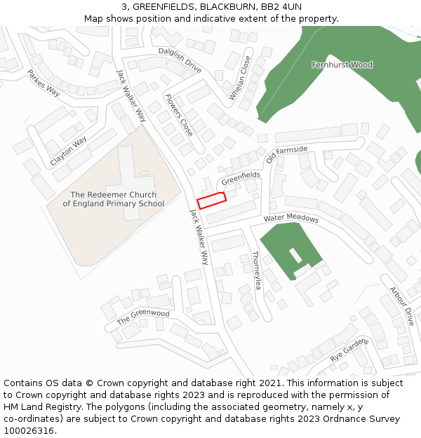 3, GREENFIELDS, BLACKBURN, BB2 4UN: Location map and indicative extent of plot