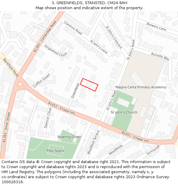 3, GREENFIELDS, STANSTED, CM24 8AH: Location map and indicative extent of plot