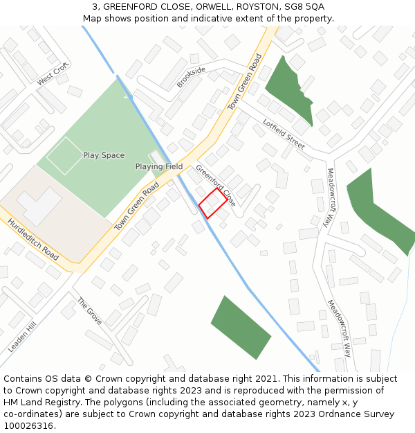 3, GREENFORD CLOSE, ORWELL, ROYSTON, SG8 5QA: Location map and indicative extent of plot