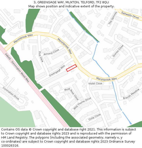 3, GREENGAGE WAY, MUXTON, TELFORD, TF2 8QU: Location map and indicative extent of plot