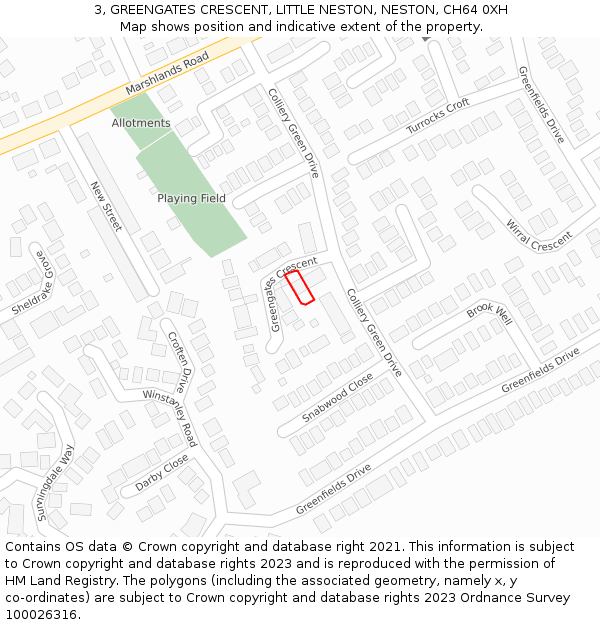 3, GREENGATES CRESCENT, LITTLE NESTON, NESTON, CH64 0XH: Location map and indicative extent of plot