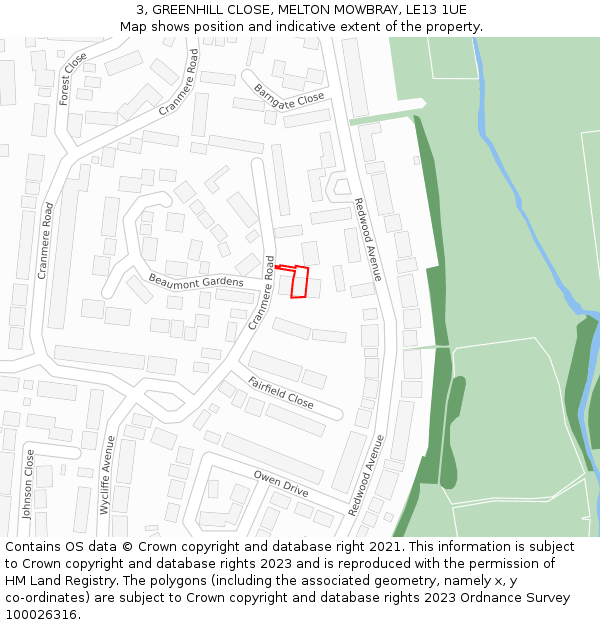 3, GREENHILL CLOSE, MELTON MOWBRAY, LE13 1UE: Location map and indicative extent of plot