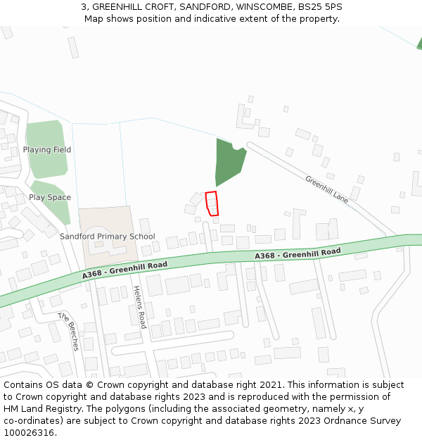 3, GREENHILL CROFT, SANDFORD, WINSCOMBE, BS25 5PS: Location map and indicative extent of plot