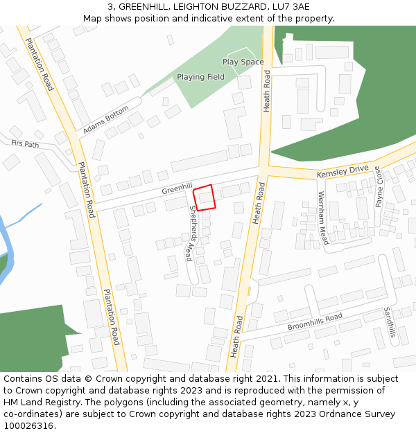 3, GREENHILL, LEIGHTON BUZZARD, LU7 3AE: Location map and indicative extent of plot