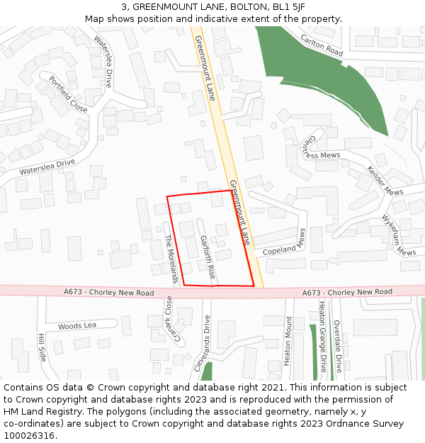 3, GREENMOUNT LANE, BOLTON, BL1 5JF: Location map and indicative extent of plot