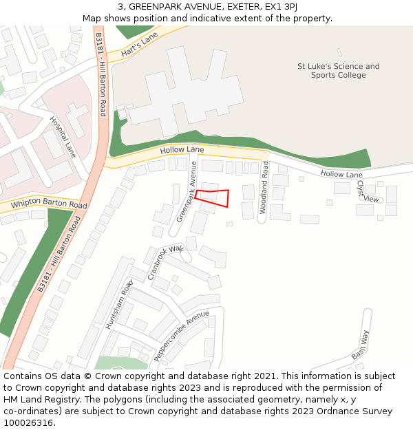 3, GREENPARK AVENUE, EXETER, EX1 3PJ: Location map and indicative extent of plot