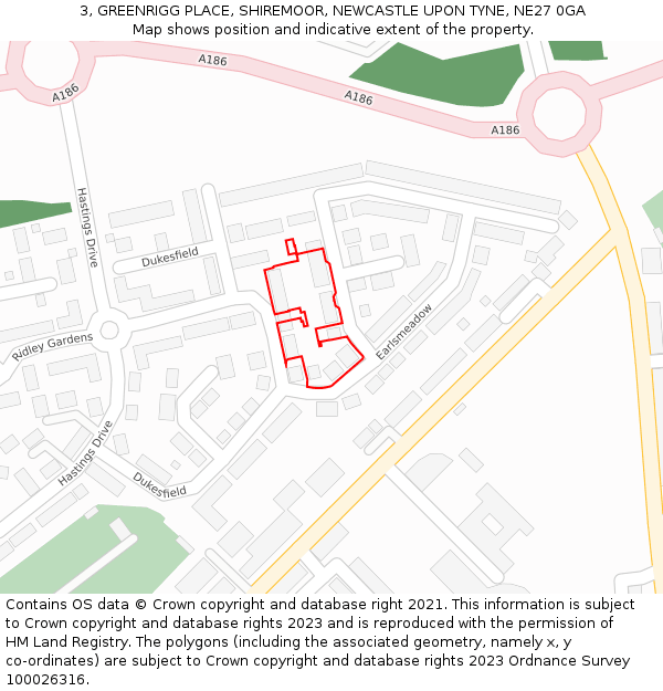 3, GREENRIGG PLACE, SHIREMOOR, NEWCASTLE UPON TYNE, NE27 0GA: Location map and indicative extent of plot