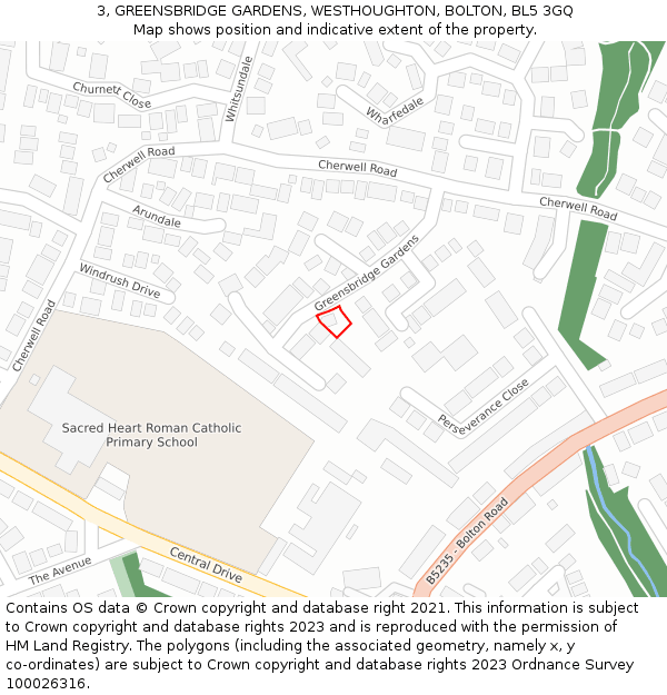 3, GREENSBRIDGE GARDENS, WESTHOUGHTON, BOLTON, BL5 3GQ: Location map and indicative extent of plot