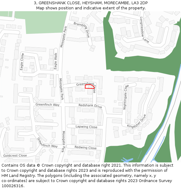 3, GREENSHANK CLOSE, HEYSHAM, MORECAMBE, LA3 2DP: Location map and indicative extent of plot