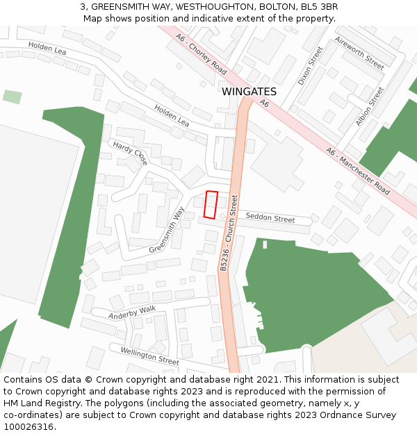 3, GREENSMITH WAY, WESTHOUGHTON, BOLTON, BL5 3BR: Location map and indicative extent of plot