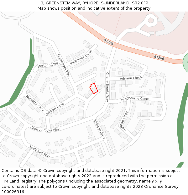 3, GREENSTEM WAY, RYHOPE, SUNDERLAND, SR2 0FP: Location map and indicative extent of plot