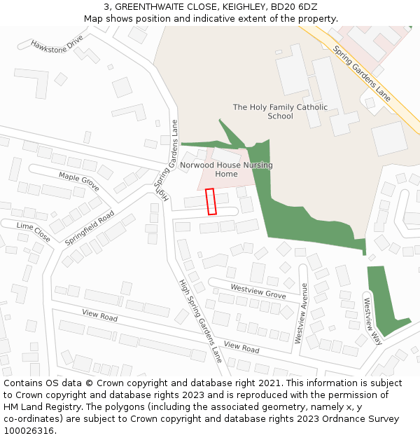 3, GREENTHWAITE CLOSE, KEIGHLEY, BD20 6DZ: Location map and indicative extent of plot