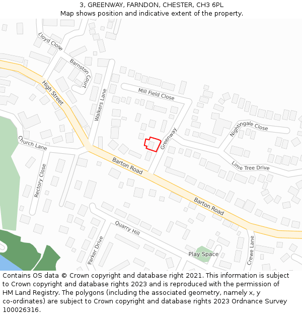 3, GREENWAY, FARNDON, CHESTER, CH3 6PL: Location map and indicative extent of plot