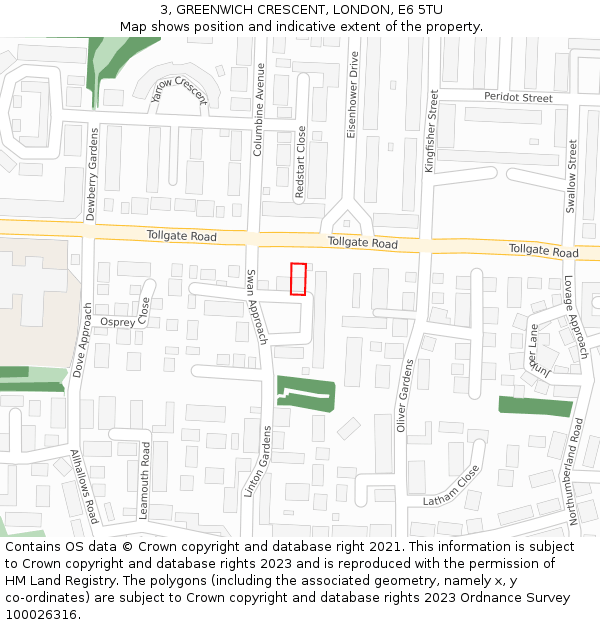 3, GREENWICH CRESCENT, LONDON, E6 5TU: Location map and indicative extent of plot