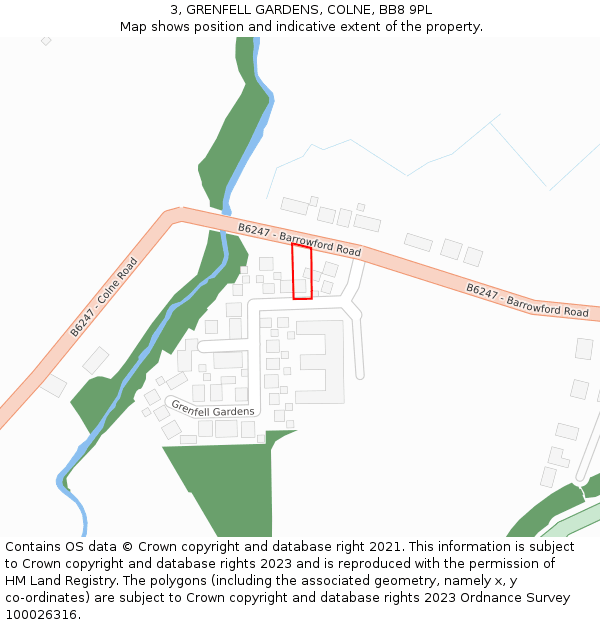 3, GRENFELL GARDENS, COLNE, BB8 9PL: Location map and indicative extent of plot