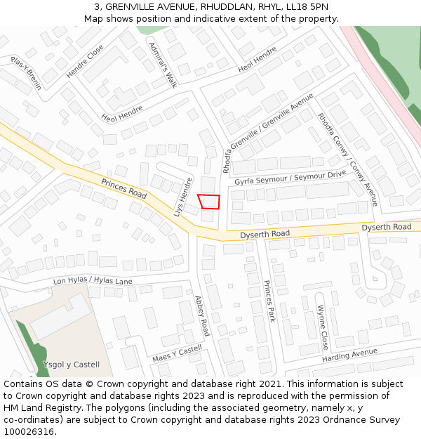 3, GRENVILLE AVENUE, RHUDDLAN, RHYL, LL18 5PN: Location map and indicative extent of plot