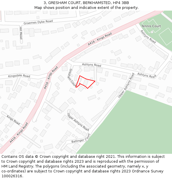3, GRESHAM COURT, BERKHAMSTED, HP4 3BB: Location map and indicative extent of plot
