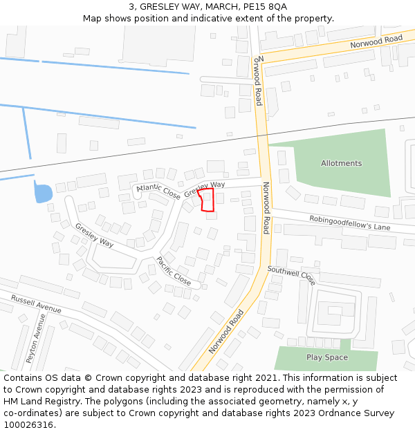 3, GRESLEY WAY, MARCH, PE15 8QA: Location map and indicative extent of plot